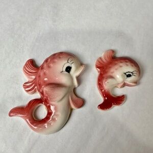 Vintage Ucagco PY Style Japan Anthropomorphic Pink Fish Wall Plaques – Pair of 2